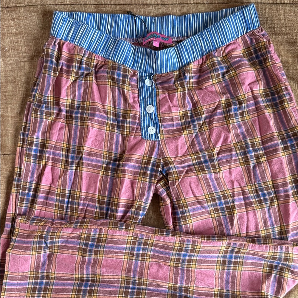 NWOT - Edikted Pink Plaid Pajama Pants with Blue Accents